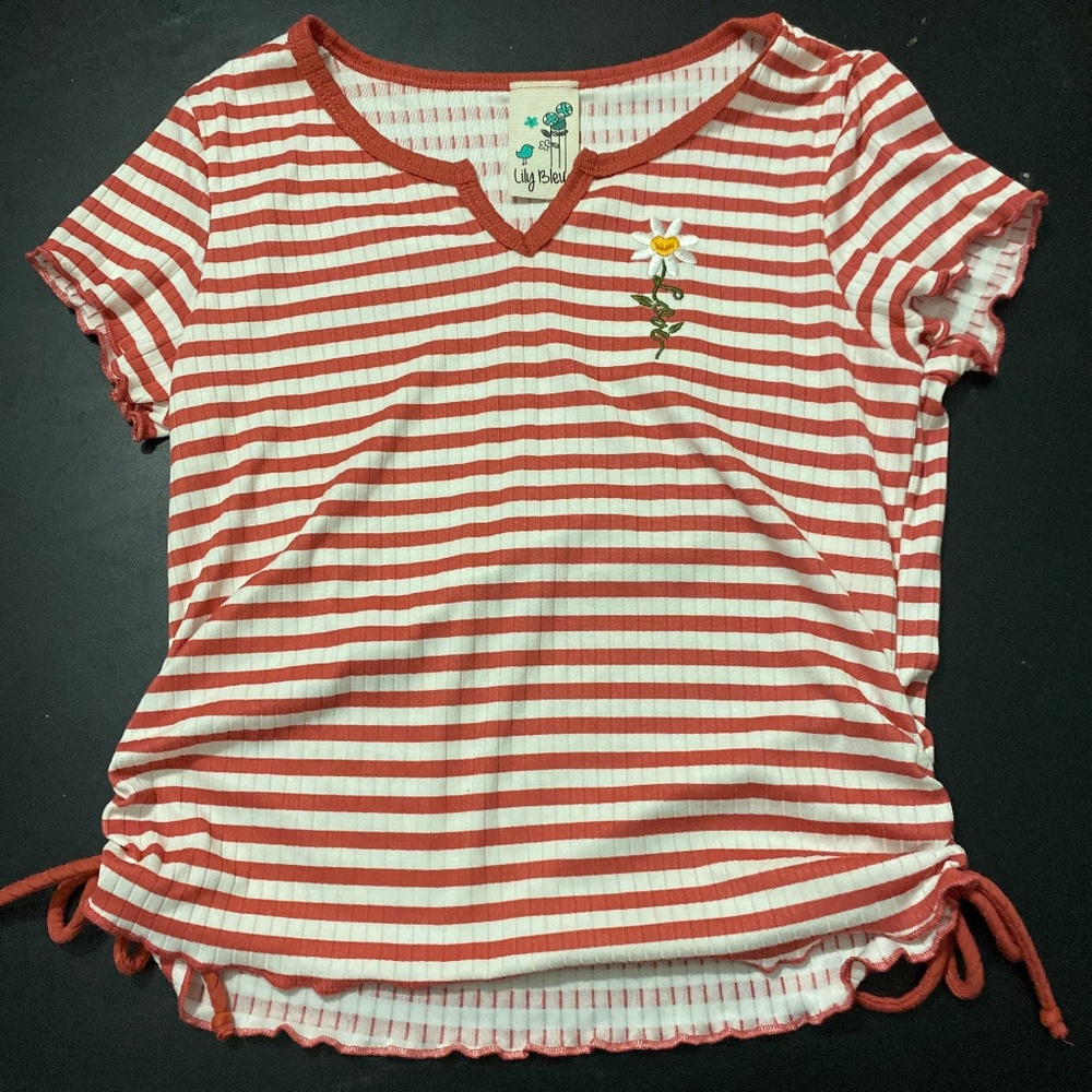Lily bleu red & white striped top Youth 14